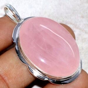 Rose Quartz Gemstone 925 Sterling Silver Handmade Pendant Necklace